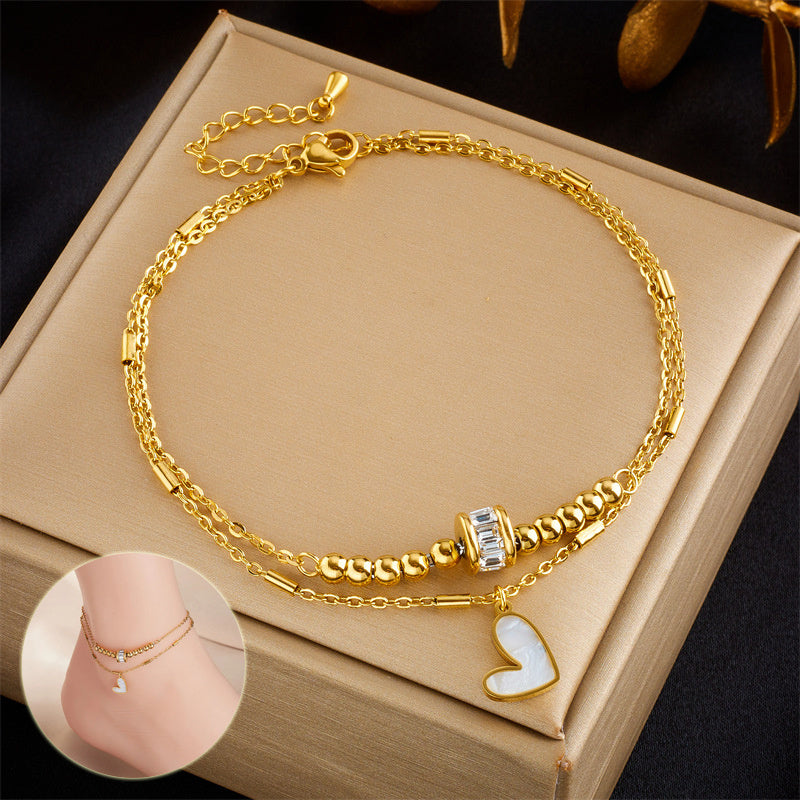 Chaîne double de cheville pendentif cœur - Chic&Shines