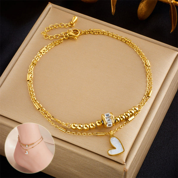 Chaîne double de cheville pendentif cœur