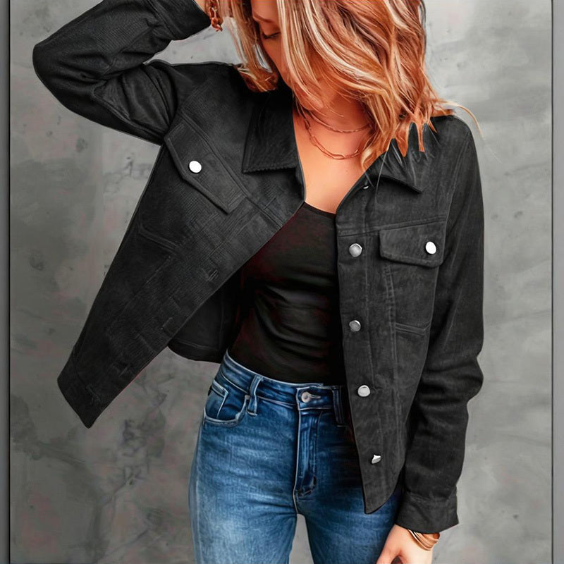 Veste boutonné avec poches manches longues en velours côtelé