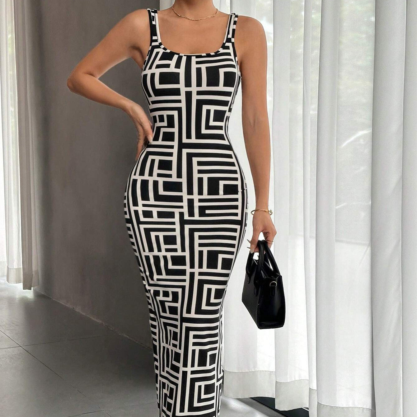 Robe longue imprimée à bretelles