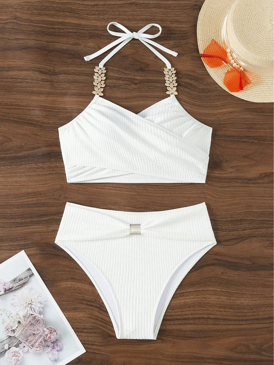 Sexy Halter Neck Rhinestone Bikini Swimsuit