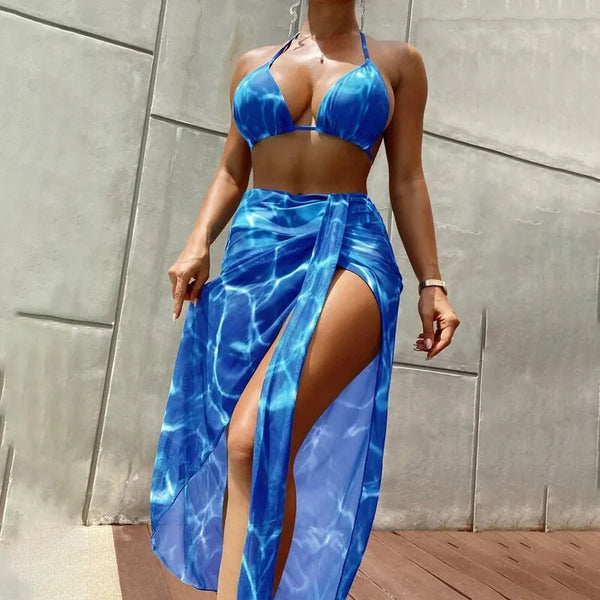 Ensemble maillot de bain bikini  trois pièces tie-dye