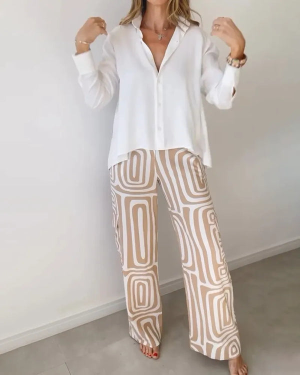 Ensemble chemisier manches longues et pantalon ample