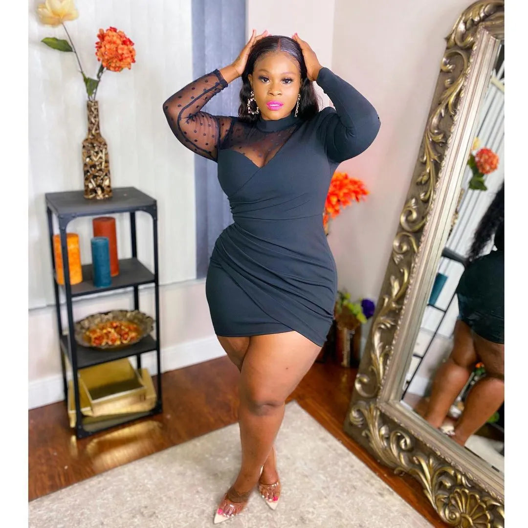 Robe courte manches longues maille transparent - Chic&Shines