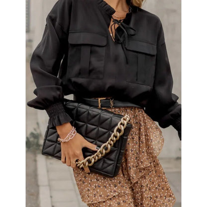 Chemise Manches Longues Col À Lacet - Chic&Shines