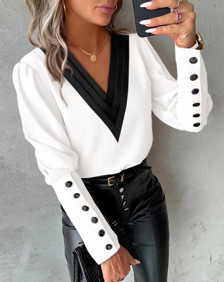 Long Sleeve V-Neck Blouse