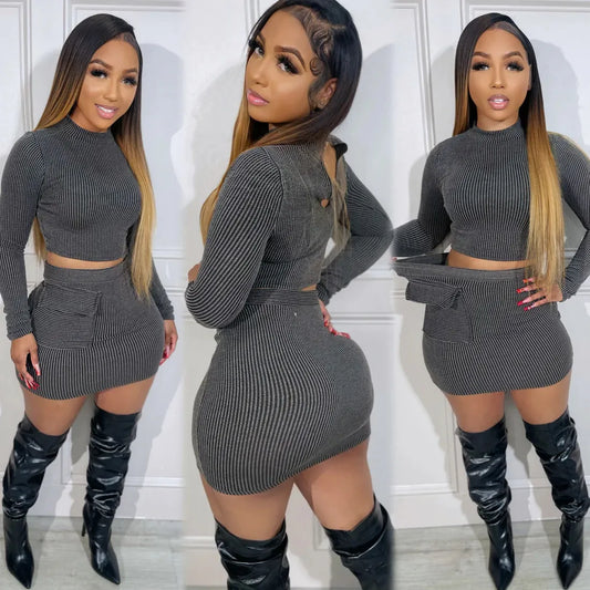 Ensemble haut court manches longues et jupe courte - Chic&Shines