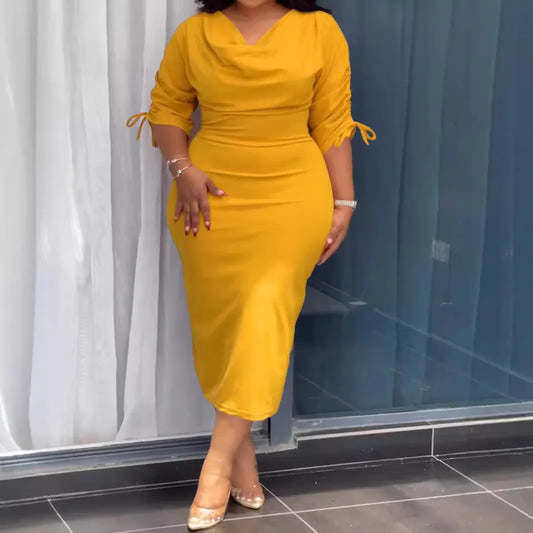 Robe longue moulante manches à lacet - Chic&Shines