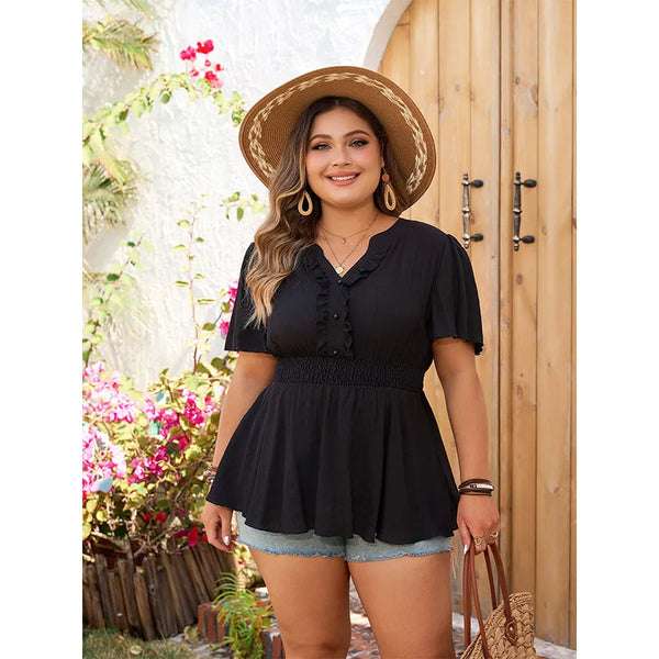 Short-sleeved V-neck blouse 
