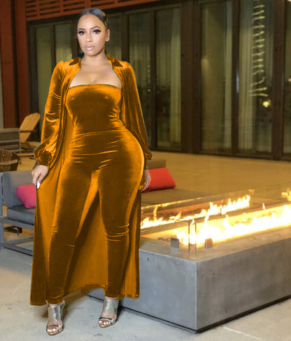 Ensemble Combinaison pantalon bustier veste Cardigan velours - Chic&Shines