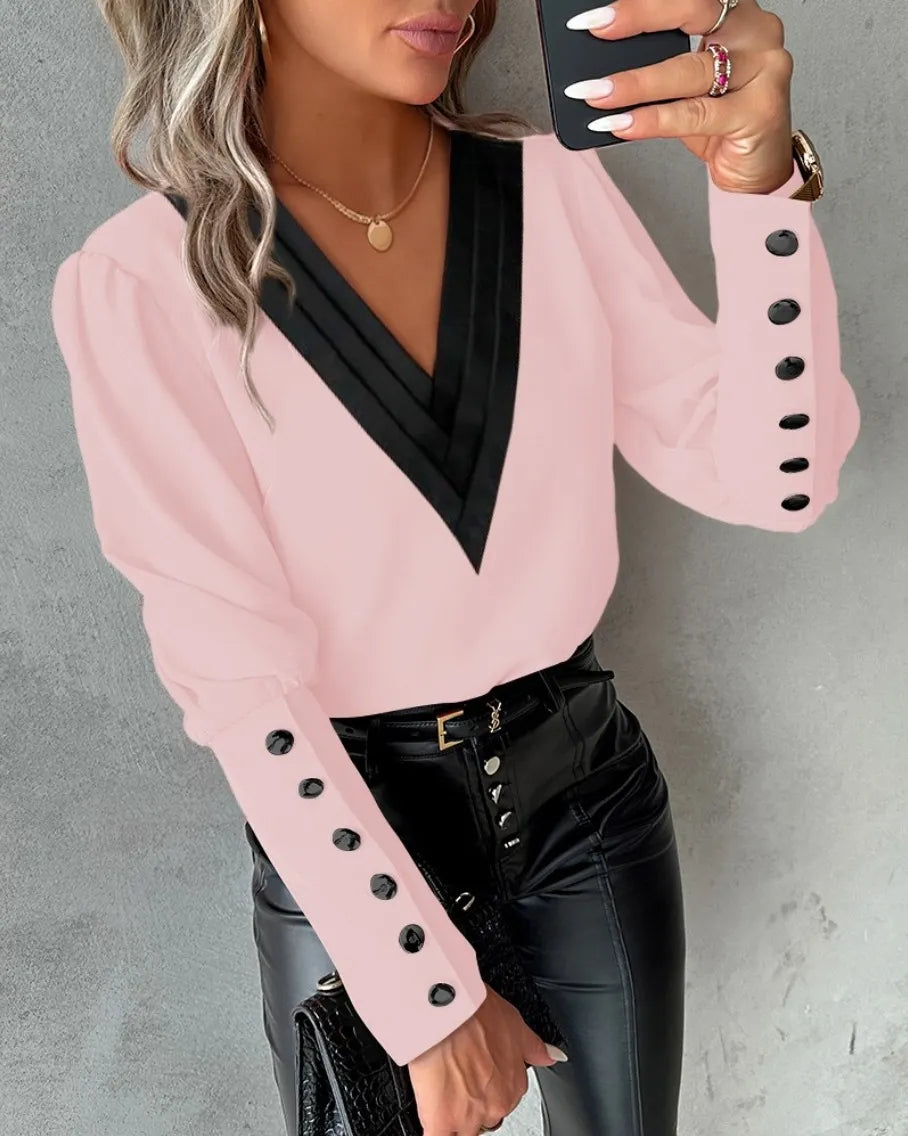 Long Sleeve V-Neck Blouse