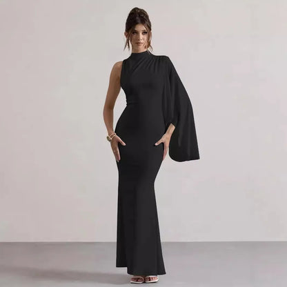 Robe longue moulante à une épaule manche longue - Chic&Shines