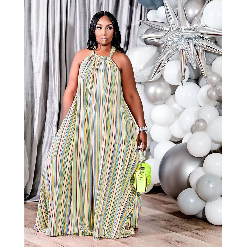 Robe longue licou sans manches à rayures - Chic&Shines