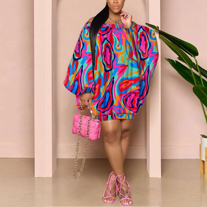 Robe courte décolletée à manches longues lanterne - Chic&Shines