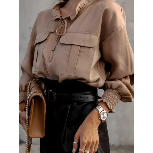 Chemise Manches Longues Col À Lacet - Chic&Shines