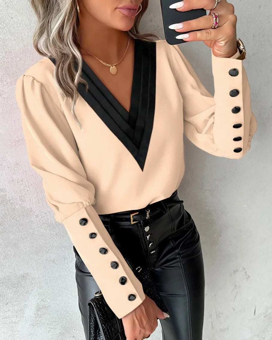 Long Sleeve V-Neck Blouse