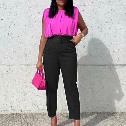 Elégant Pantalon Taille Haute Ceinturé - Chic&Shines