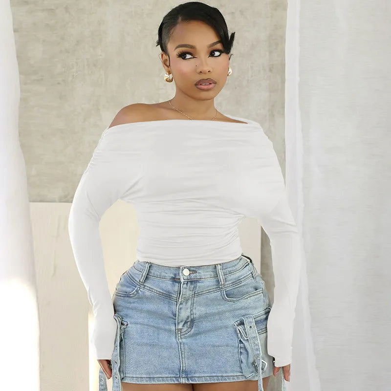 Haut plissé manches longues épaules dénudées - Chic&Shines