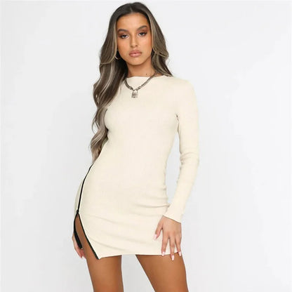 Robe Moulante À Manches Longues Fente Latérale - Chic&Shines