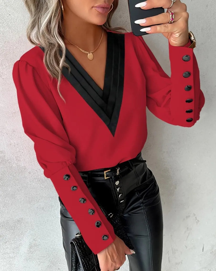 Long Sleeve V-Neck Blouse