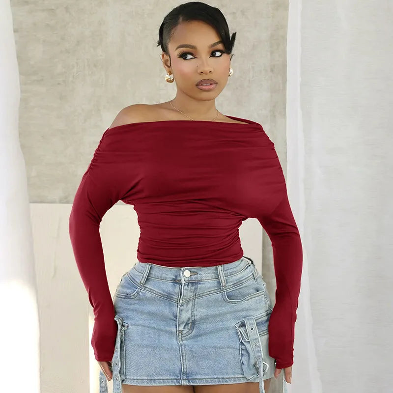 Haut plissé manches longues épaules dénudées - Chic&Shines