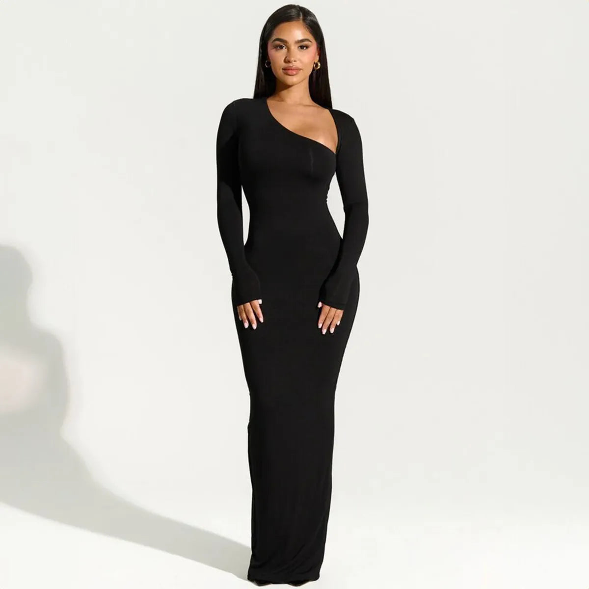 Robe longue moulante manches longues col incliné - Chic&Shines