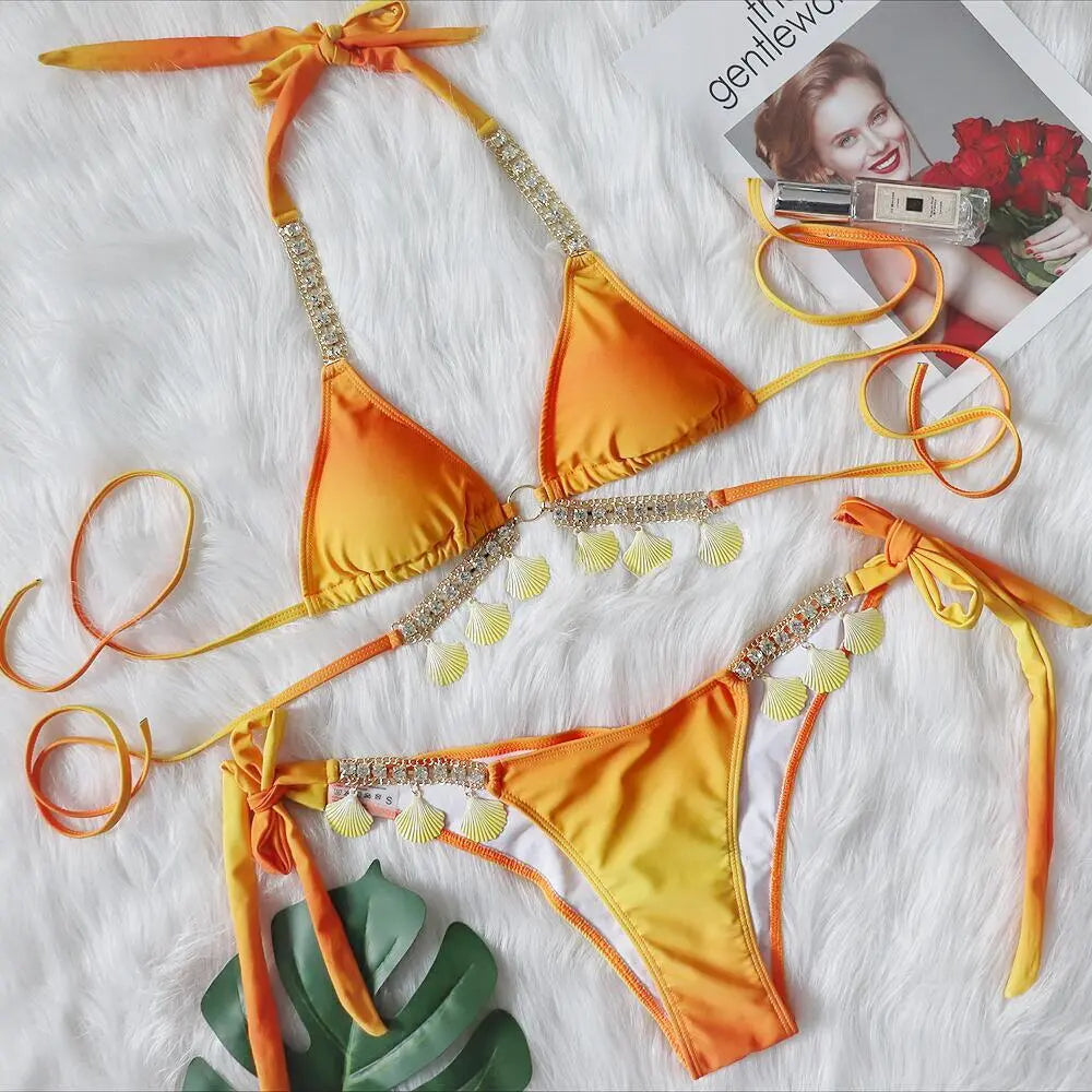Bikini à bretelles et à franges dégradé - Chic&Shines