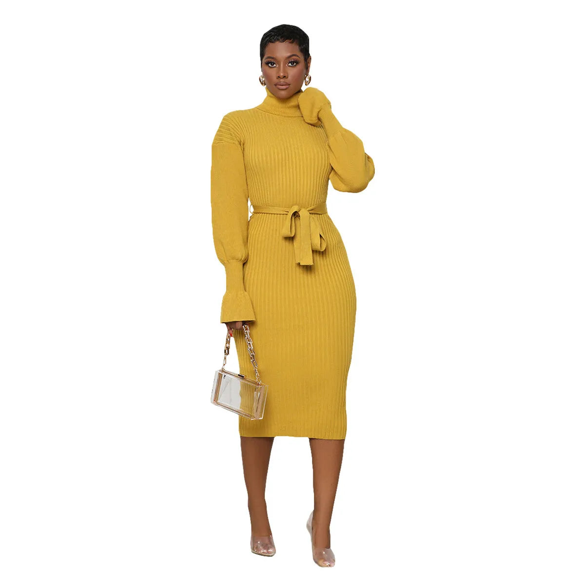 Robe mi-longue manches longues tricoté - Chic&Shines