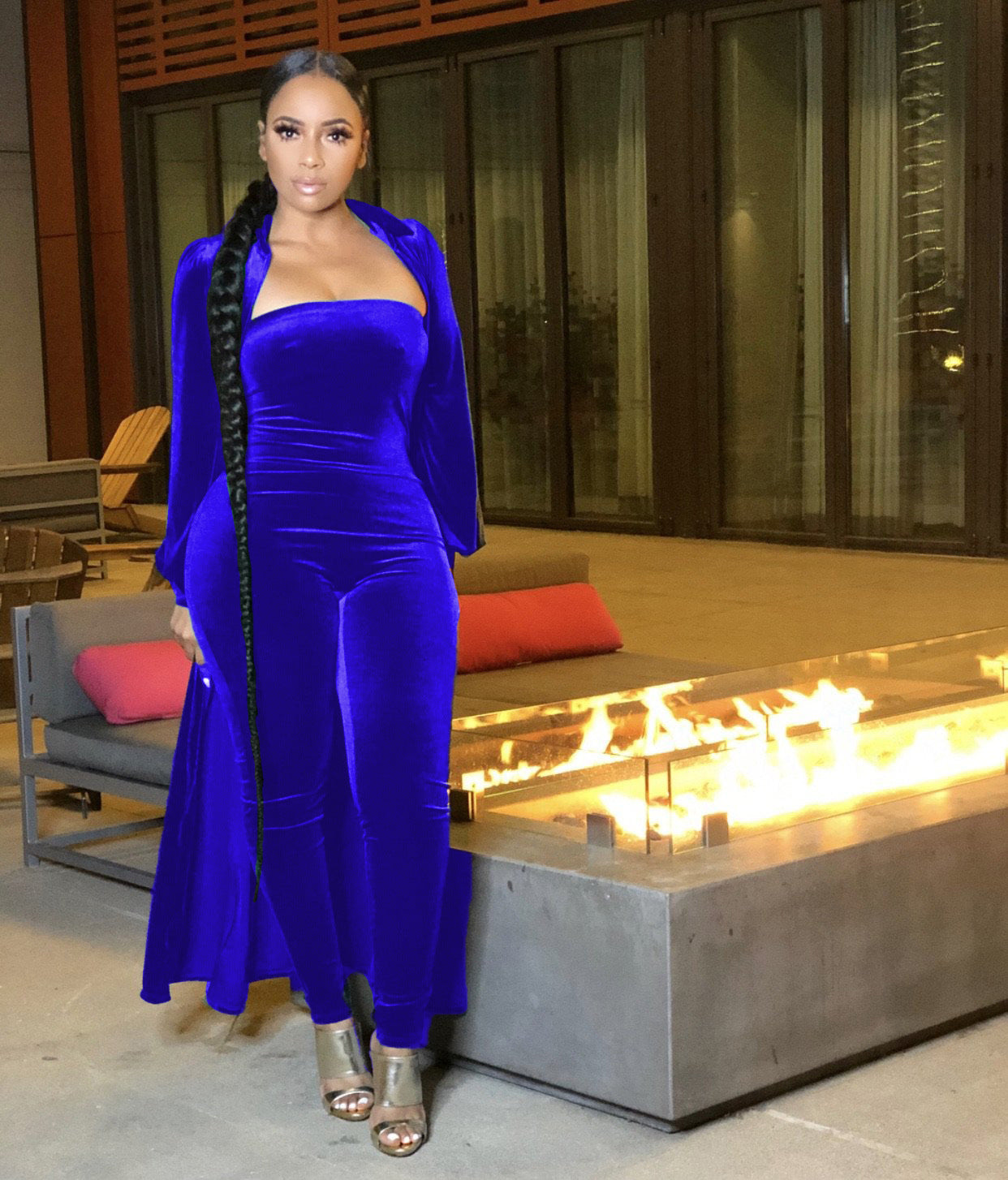 Ensemble Combinaison pantalon bustier veste Cardigan velours - Chic&Shines