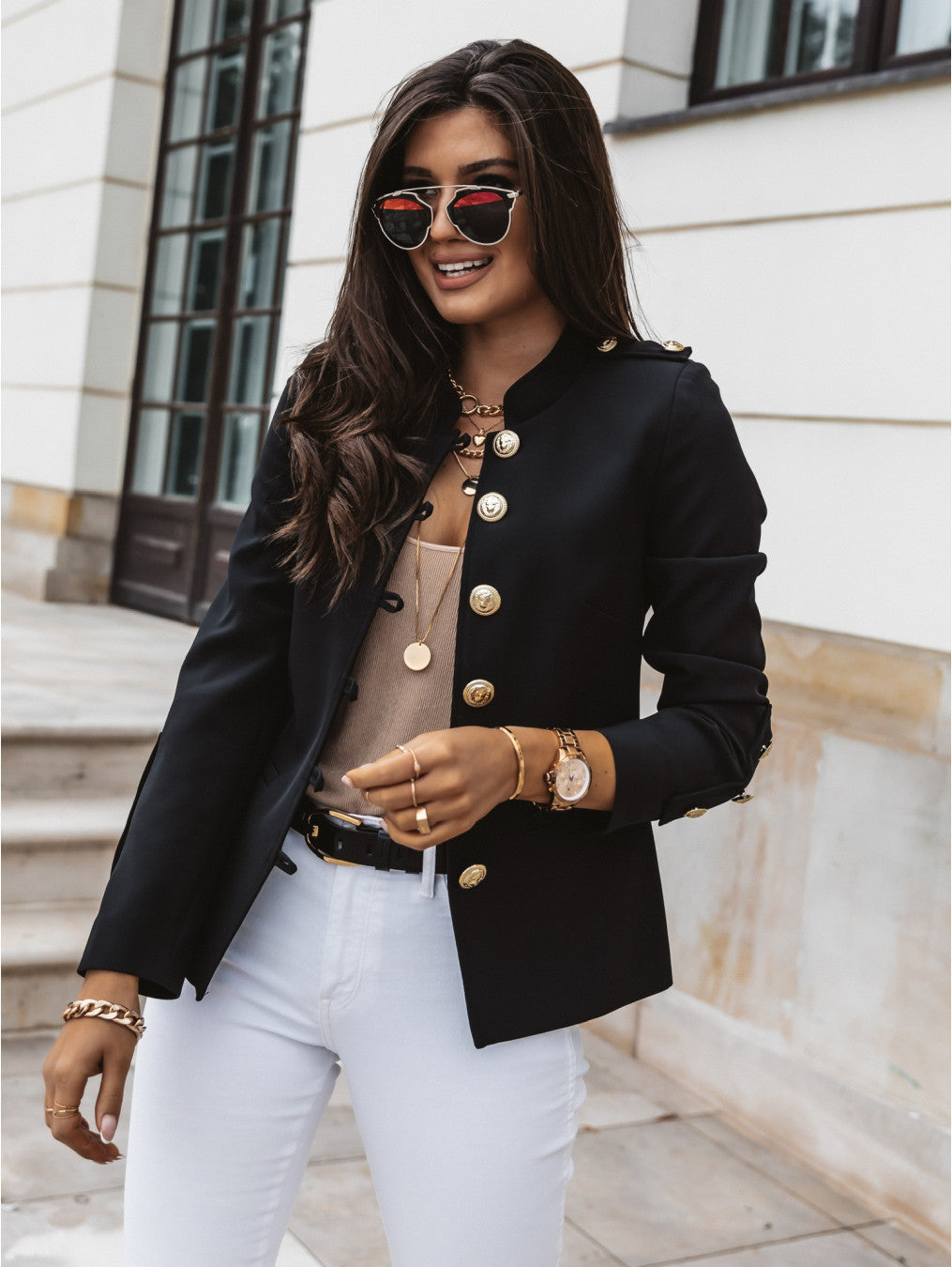 Blazer À Boutonnage Simple Manches Longues - Chic&Shines