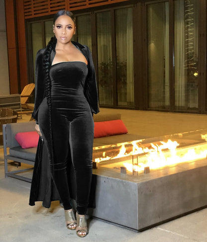 Ensemble Combinaison pantalon bustier veste Cardigan velours - Chic&Shines