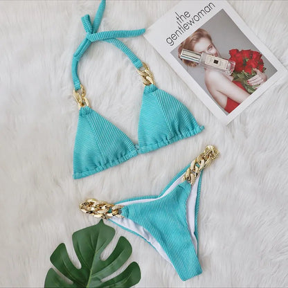 Maillot De Bain Bikini Couture En Chaîne En Strass - Chic&Shines