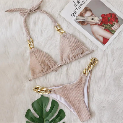 Maillot De Bain Bikini Couture En Chaîne En Strass - Chic&Shines
