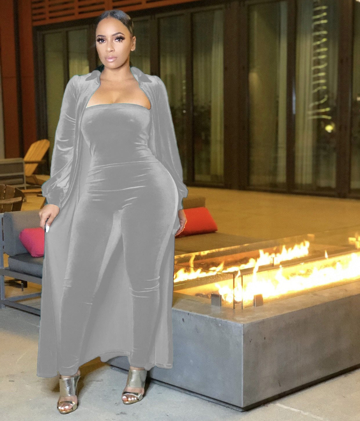 Ensemble Combinaison pantalon bustier veste Cardigan velours - Chic&Shines