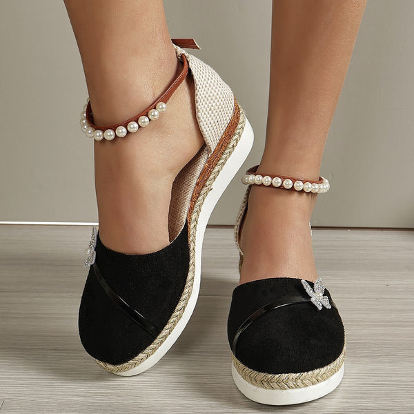 Chaussure compensée à nœud en corde de paille tressée