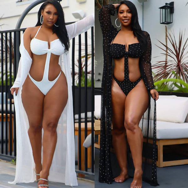Maillot de bain manches longues et strass kimono