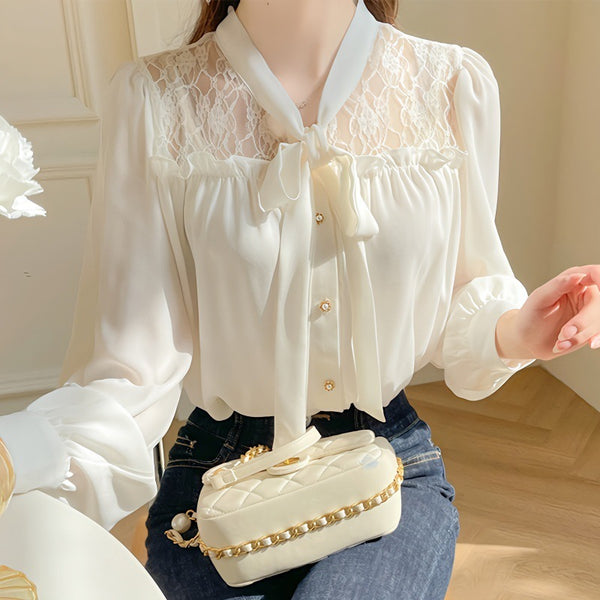 Chemise en mousseline manches longues et nœud