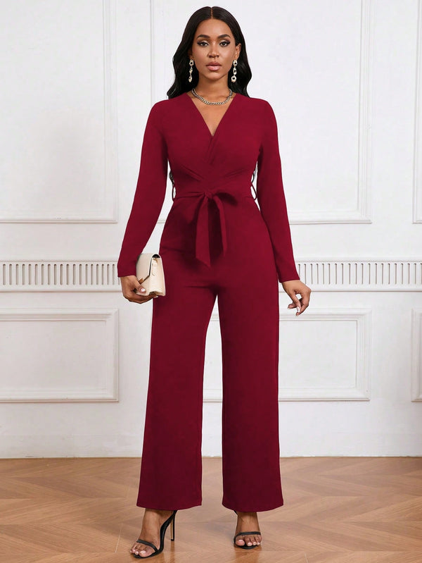 Combinaison pantalon col V manches longues
