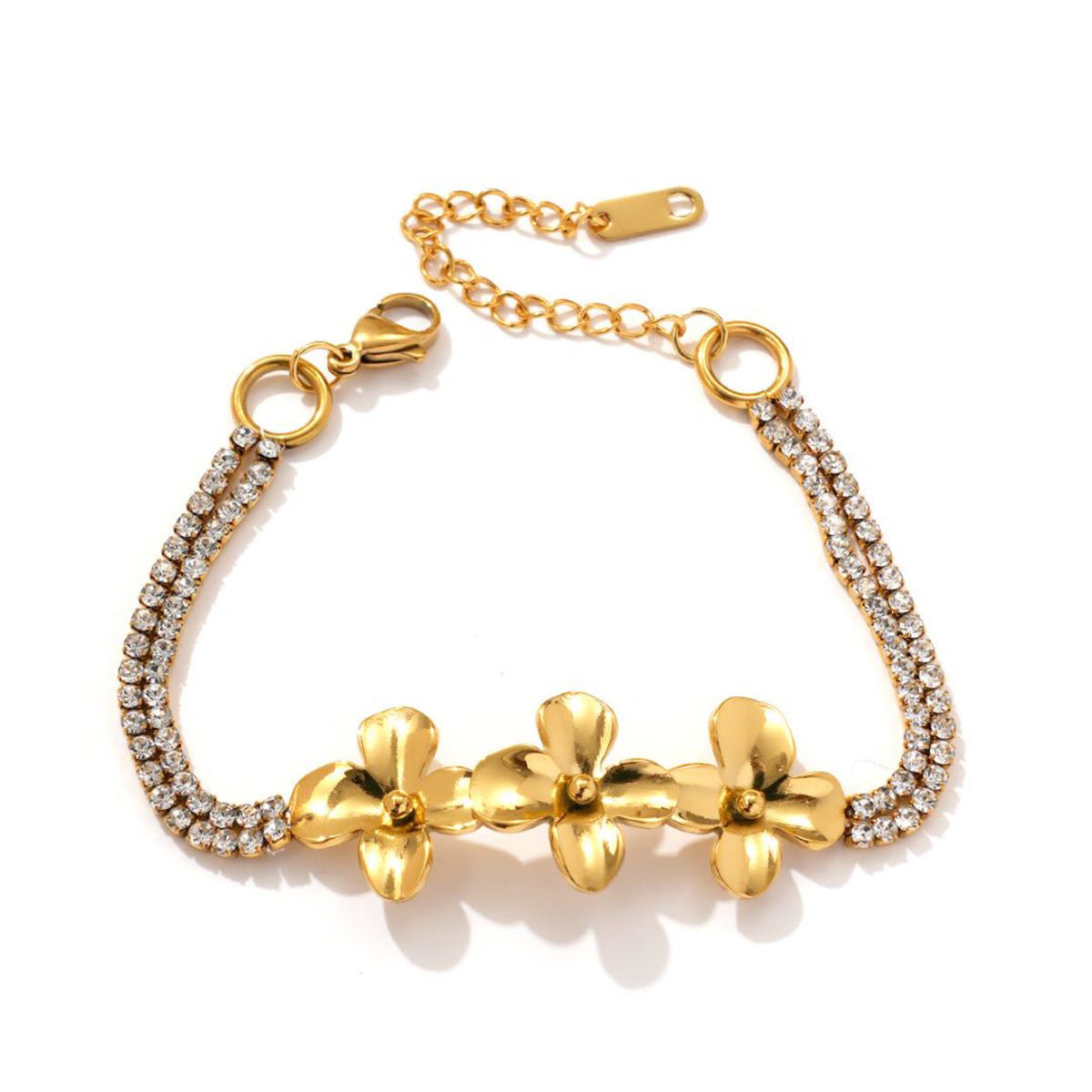 Bracelet fleur et strass en acier inoxydable