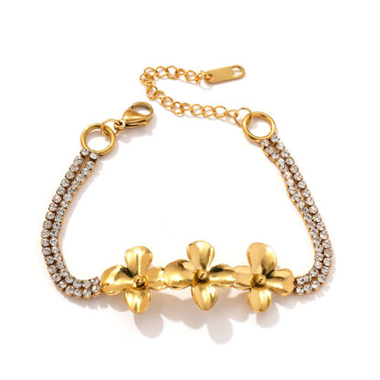 Bracelet fleur et strass en acier inoxydable - Chic&Shines