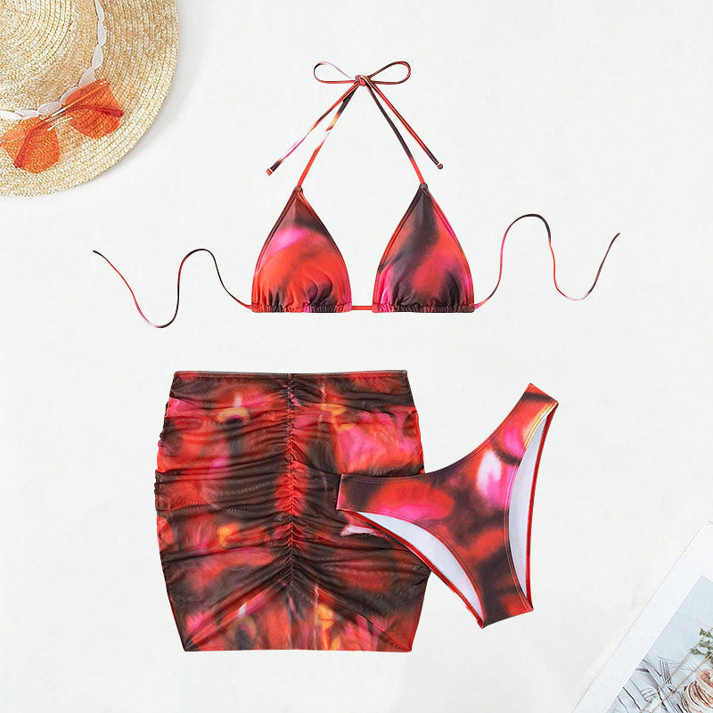 Maillot de bain bikini 3 pièces tie-dye