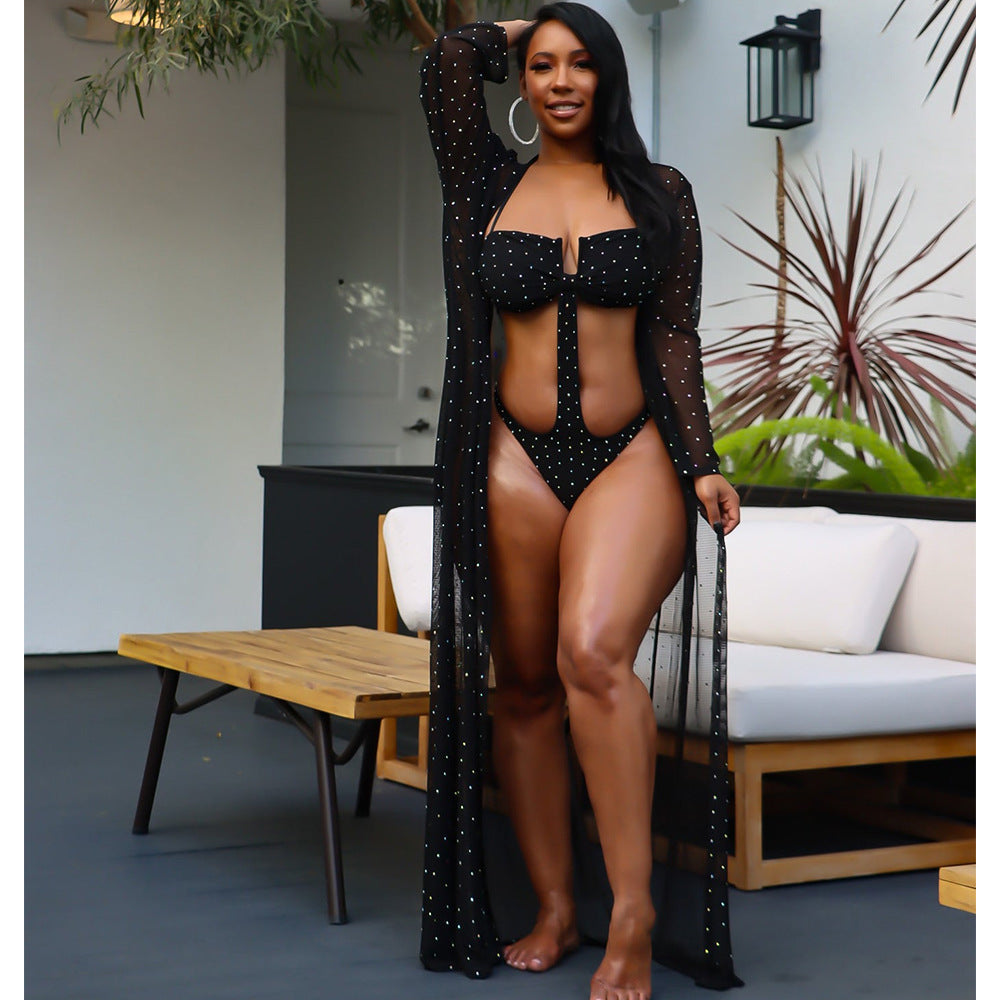 Maillot de bain manches longues et strass kimono - Chic&Shines