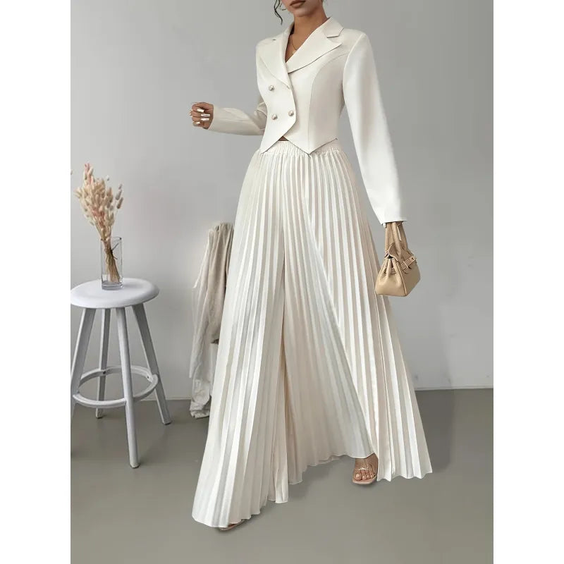 Ensemble blazer à manches longues jupe plissée
