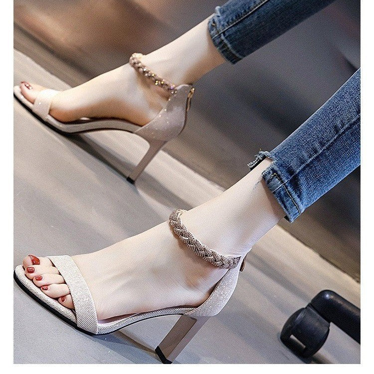 Sandales à talons épais en strass