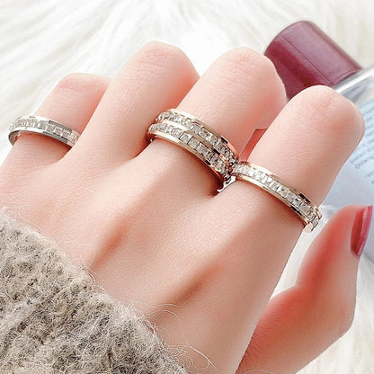 Bague simple et double rangée de diamants en acier titane - Chic&Shines