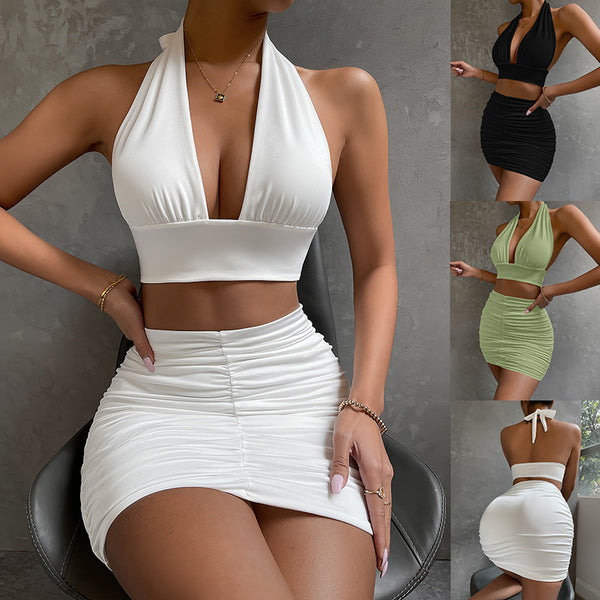 Ensemble 2 pièces haut licou et jupe courte plissée