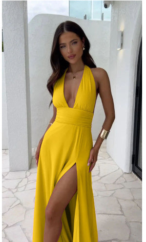 Robe sexy dos nu fendue à col en V - Chic&Shines