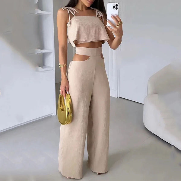 Ensemble à bretelles croisées avec pantalon ajouré
