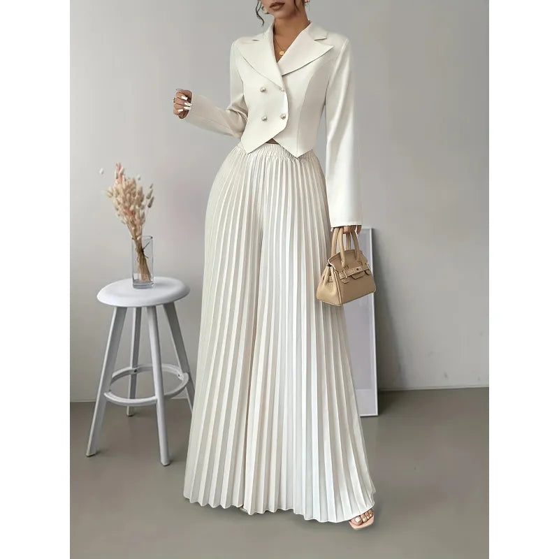 Ensemble blazer à manches longues jupe plissée