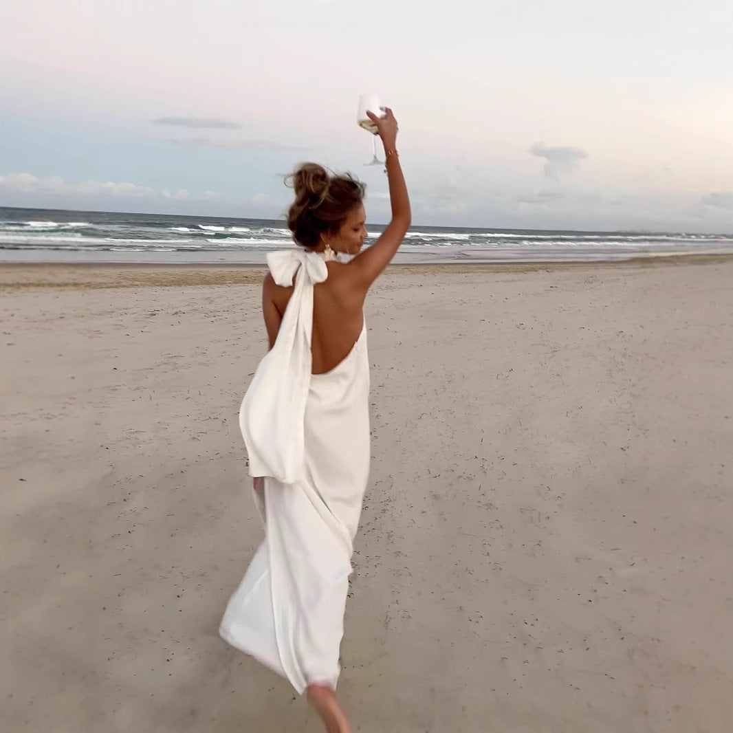 Robe longue de soirée licou en crochet dos nu - Chic&Shines